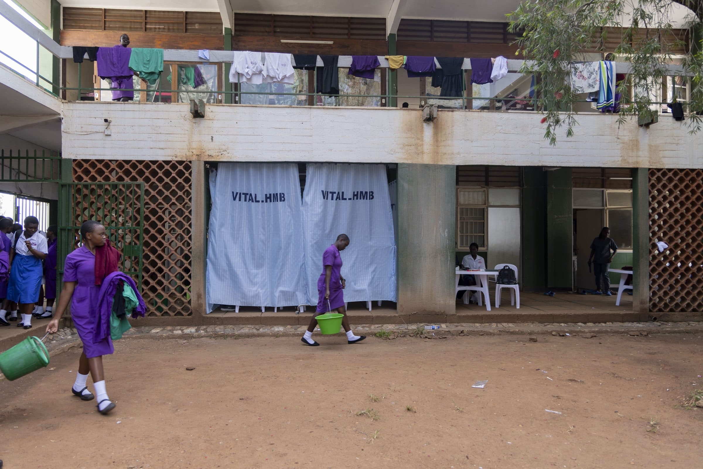 VITAL-HMB screening bays set up in a school courtyard